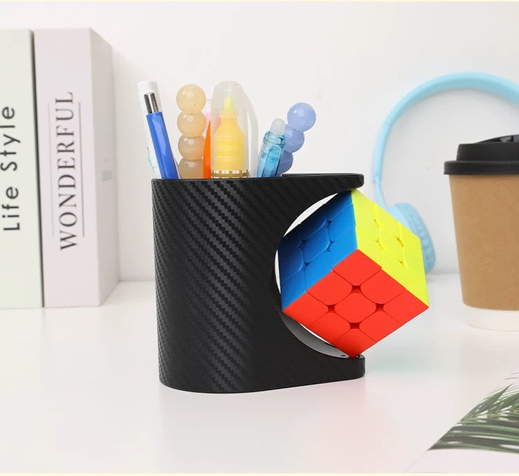 Pen Holder Cube Stand (Carbon Fiber Stickers)