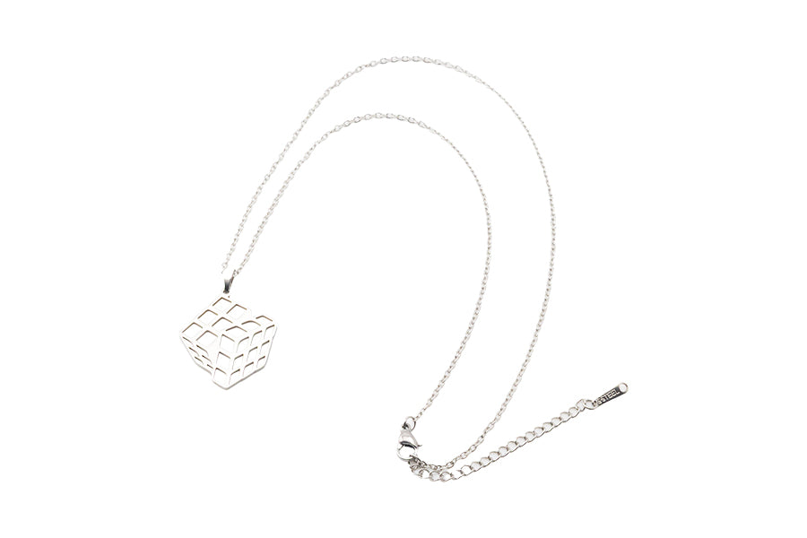 Stainless Steel Hollow Cube Pendant Necklace (Silver)