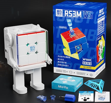 MoYu RS3 M V5 3x3 (Spring Tension + Robot Cube Stand) - Stickerless (Bright)